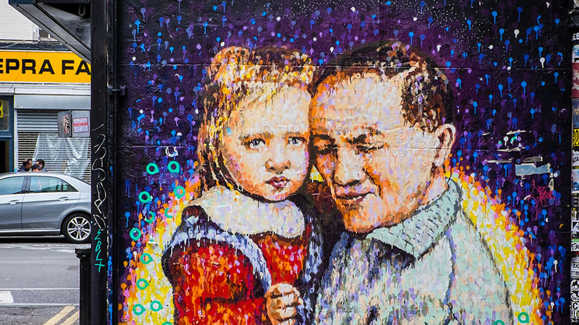 Brick Lane street art - father and daughter