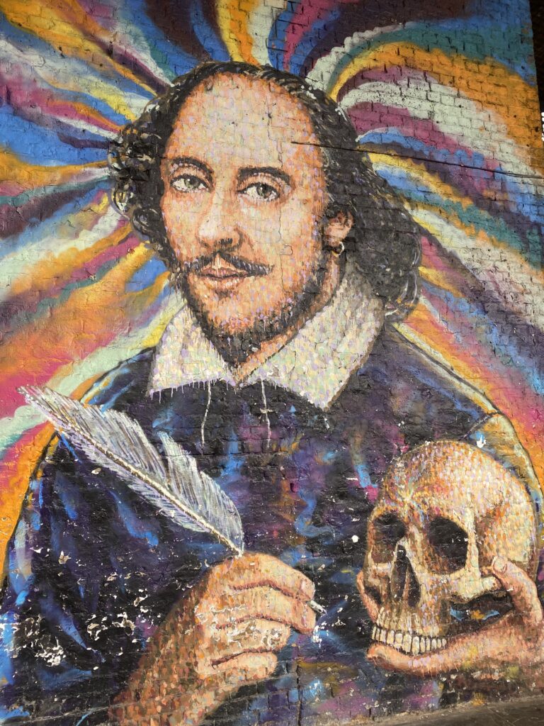 Colourful William Shakespeare Street Art, painted by James Cochran, also known as Jimmy C